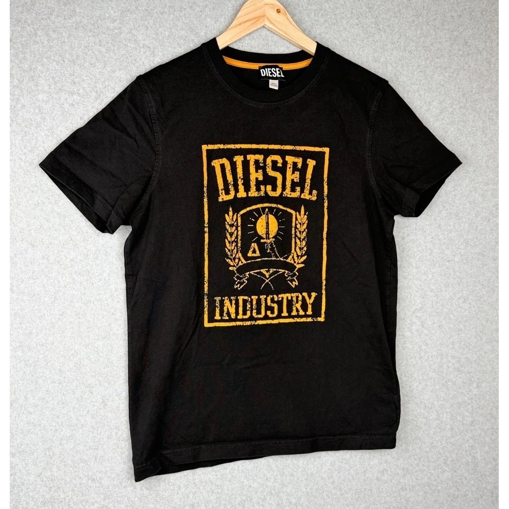 Diesel Industry Graphic T Shirt Black Orange Size M Logo Tee